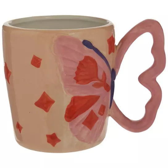 Butterfly Wing Ceramic Mug – Peach & Orange Star Coffee Cup (18oz)