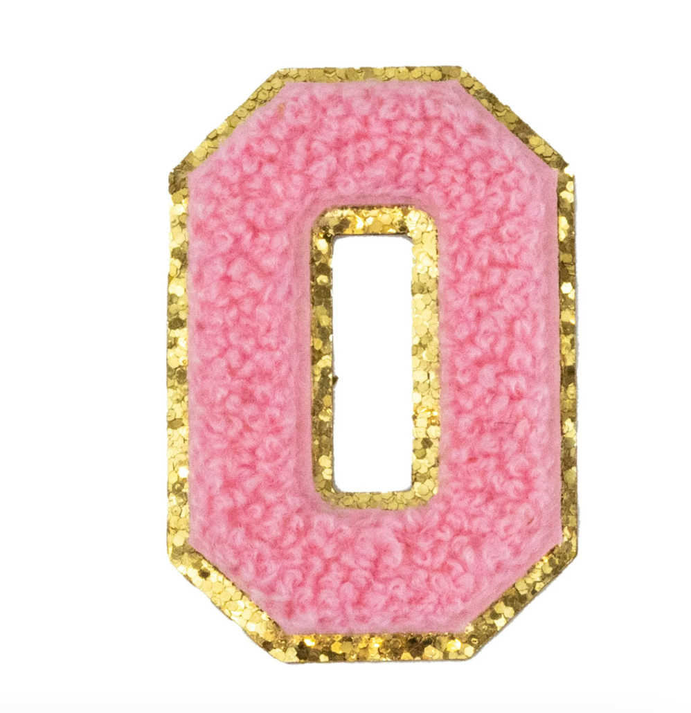 Chenille Alphabet Patch – Pink Varsity Letters with Gold Border – 2.2"