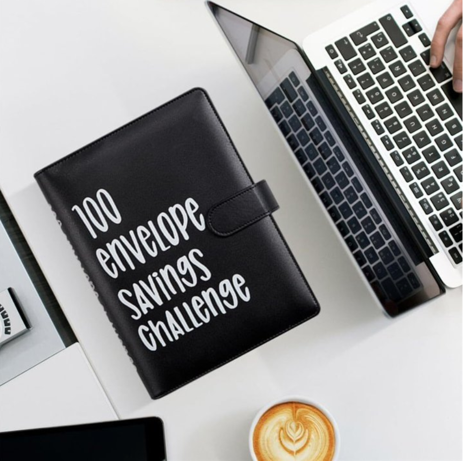 Money Saving Challenge Binder – 100 Envelopes, A5 Size, Black PU Leather