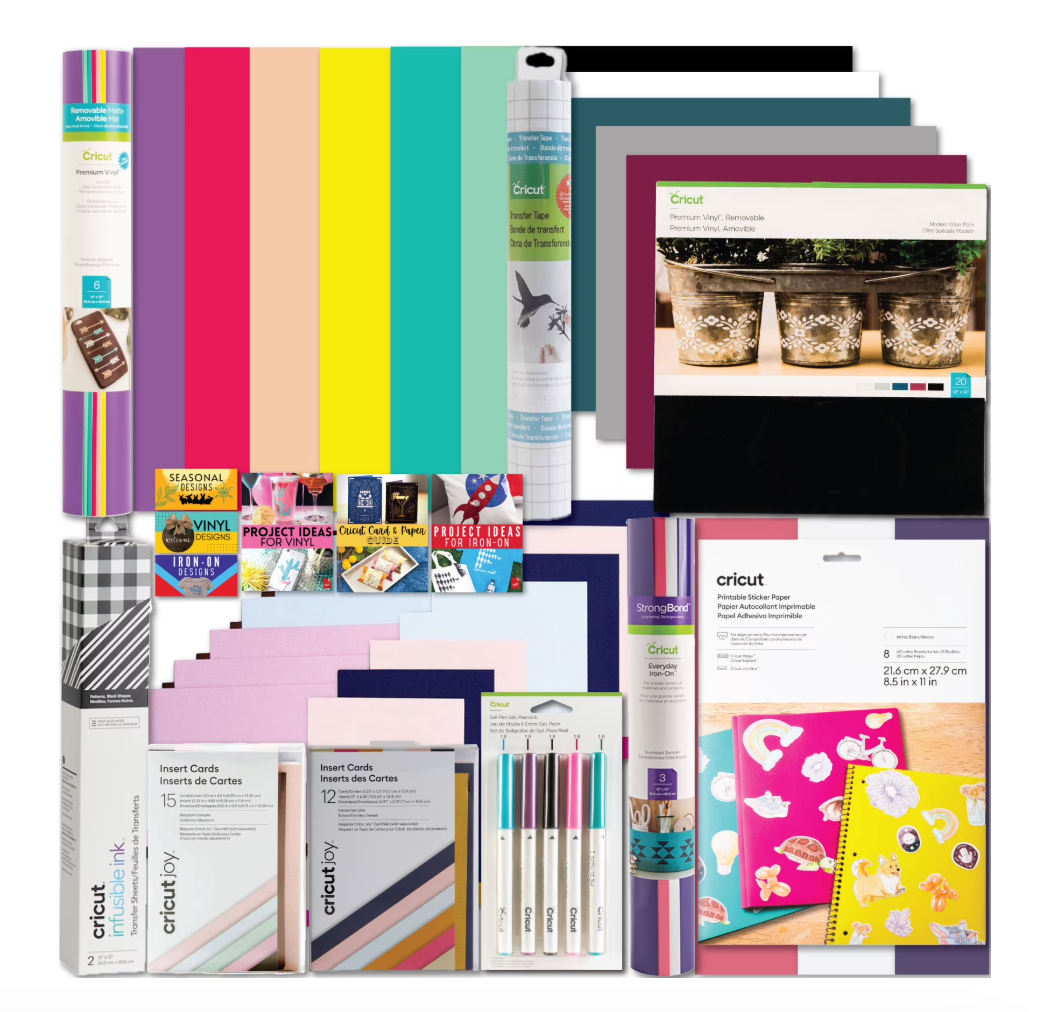 Cricut All-in-One Deluxe Materials & Accessories Bundle – Vinyl, Iron-On, Infusible Ink & More (74 Pieces)