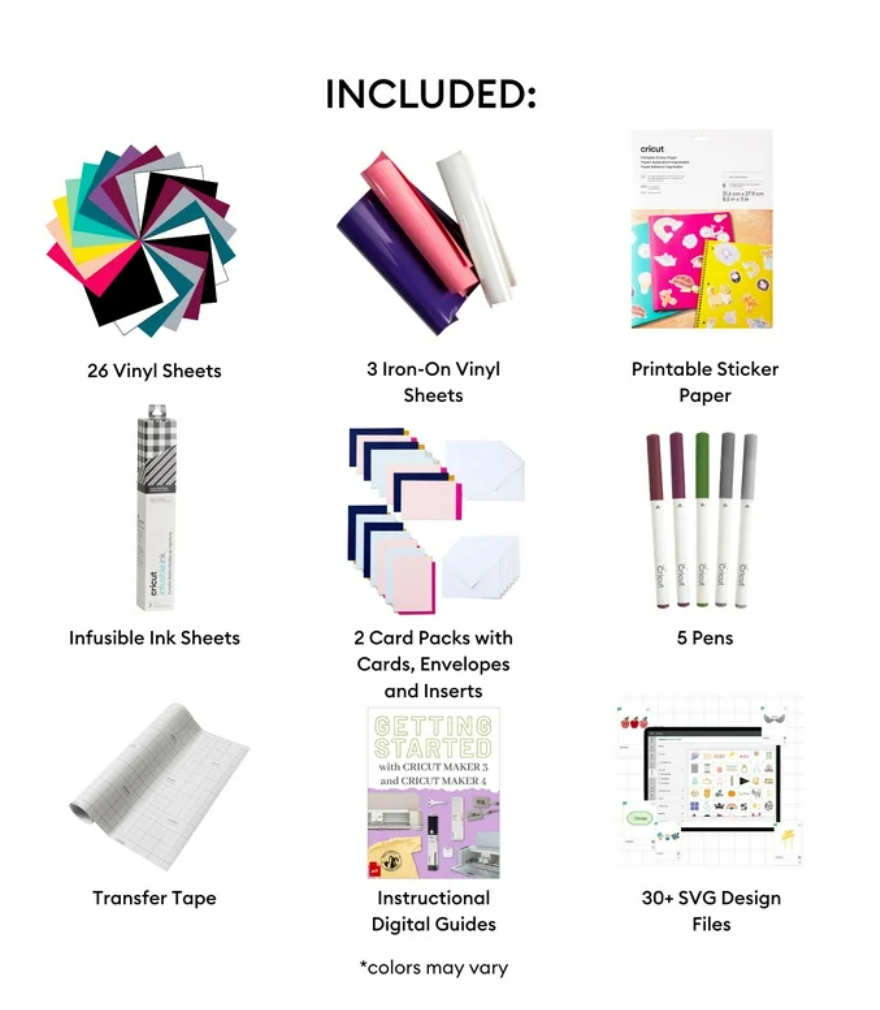 Cricut All-in-One Deluxe Materials & Accessories Bundle – Vinyl, Iron-On, Infusible Ink & More (74 Pieces)