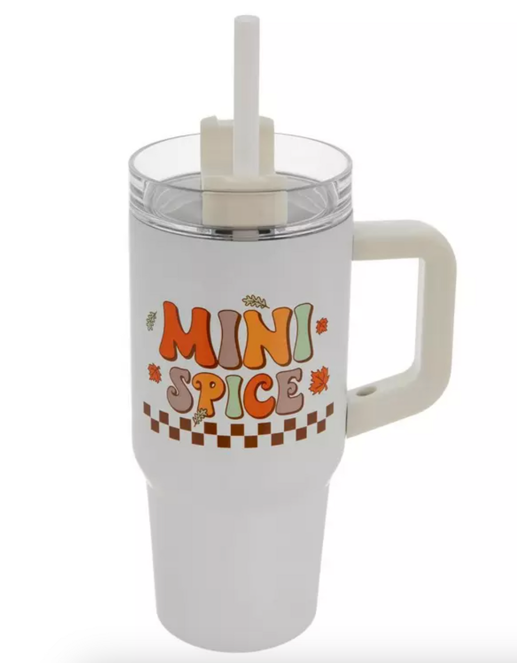 Mini Spice Leaves Stainless Steel Kids Tumbler – 13oz Holiday Cup with Straw & Handle