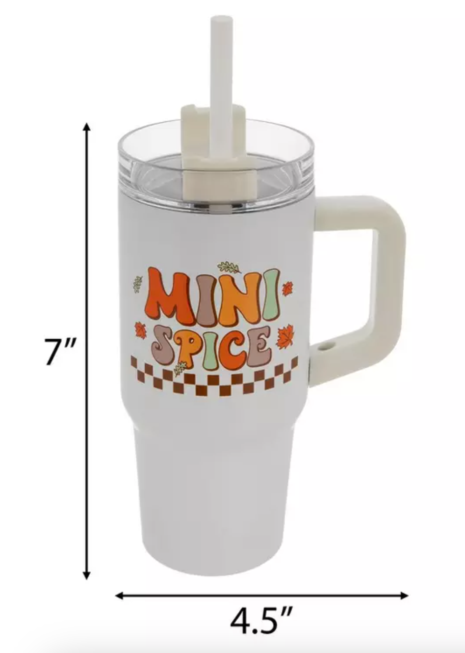 Mini Spice Leaves Stainless Steel Kids Tumbler – 13oz Holiday Cup with Straw & Handle