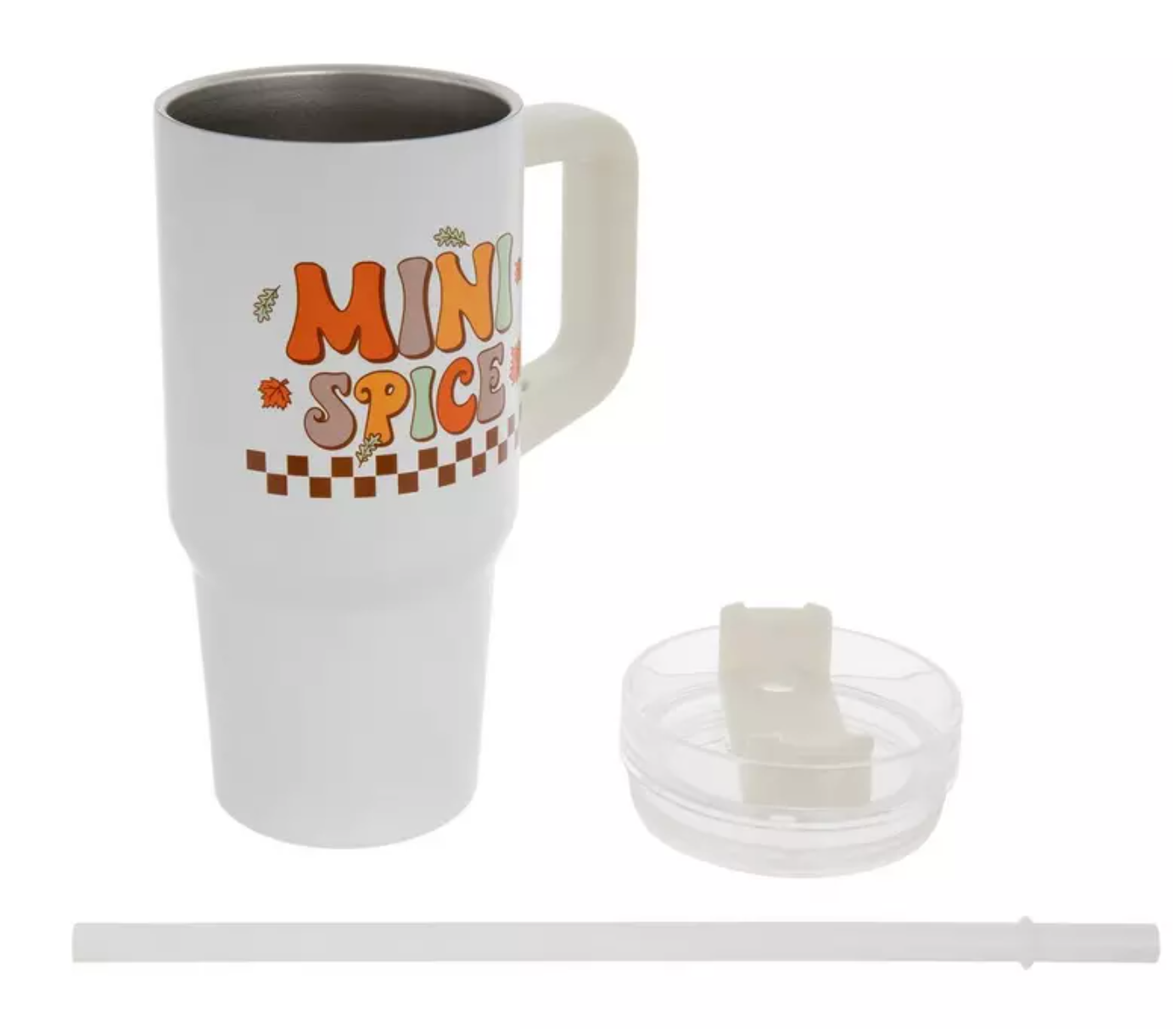 Mini Spice Leaves Stainless Steel Kids Tumbler – 13oz Holiday Cup with Straw & Handle