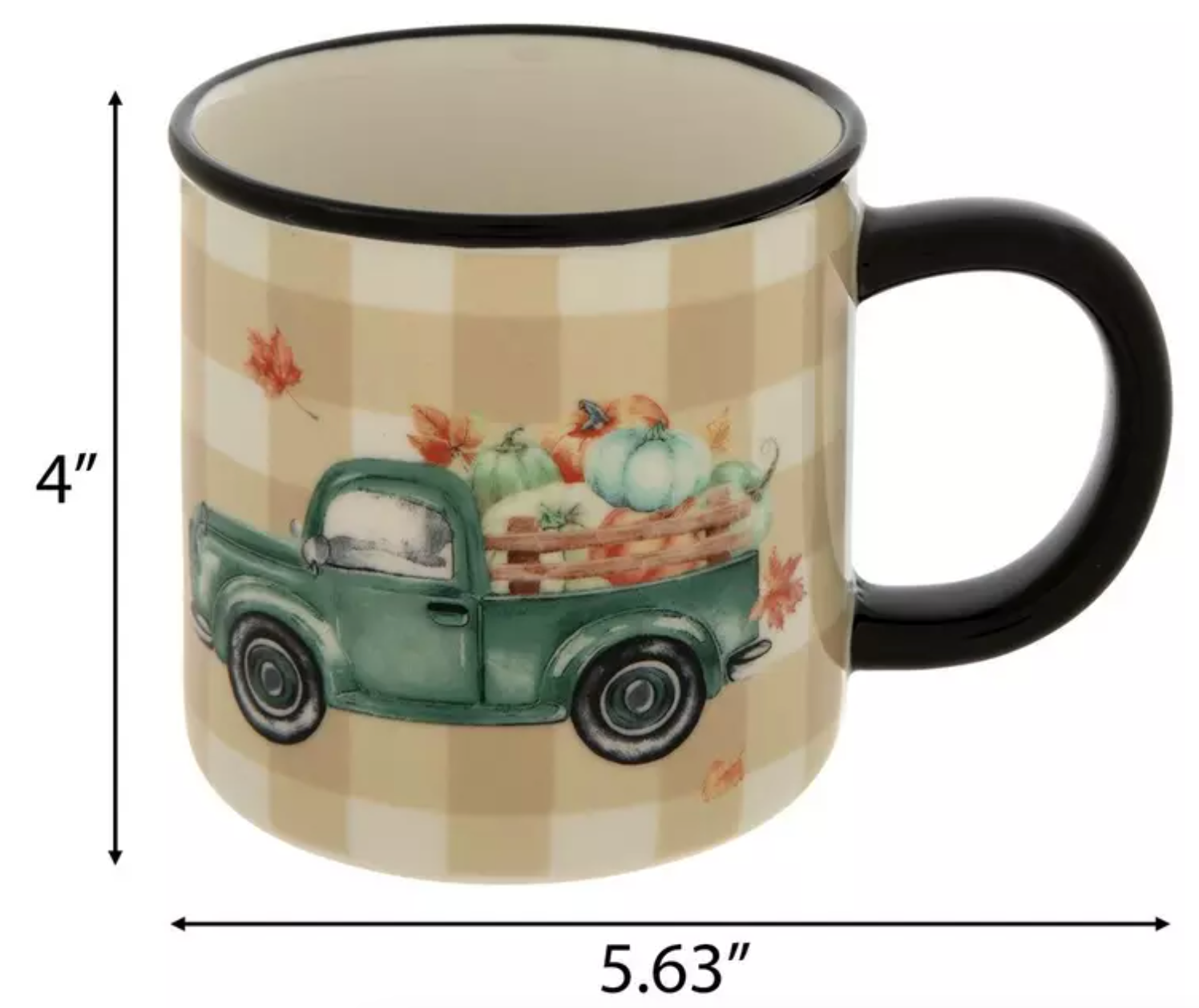 Truck & Pumpkins Gingham Ceramic Mug – 17oz Fall Harvest Design