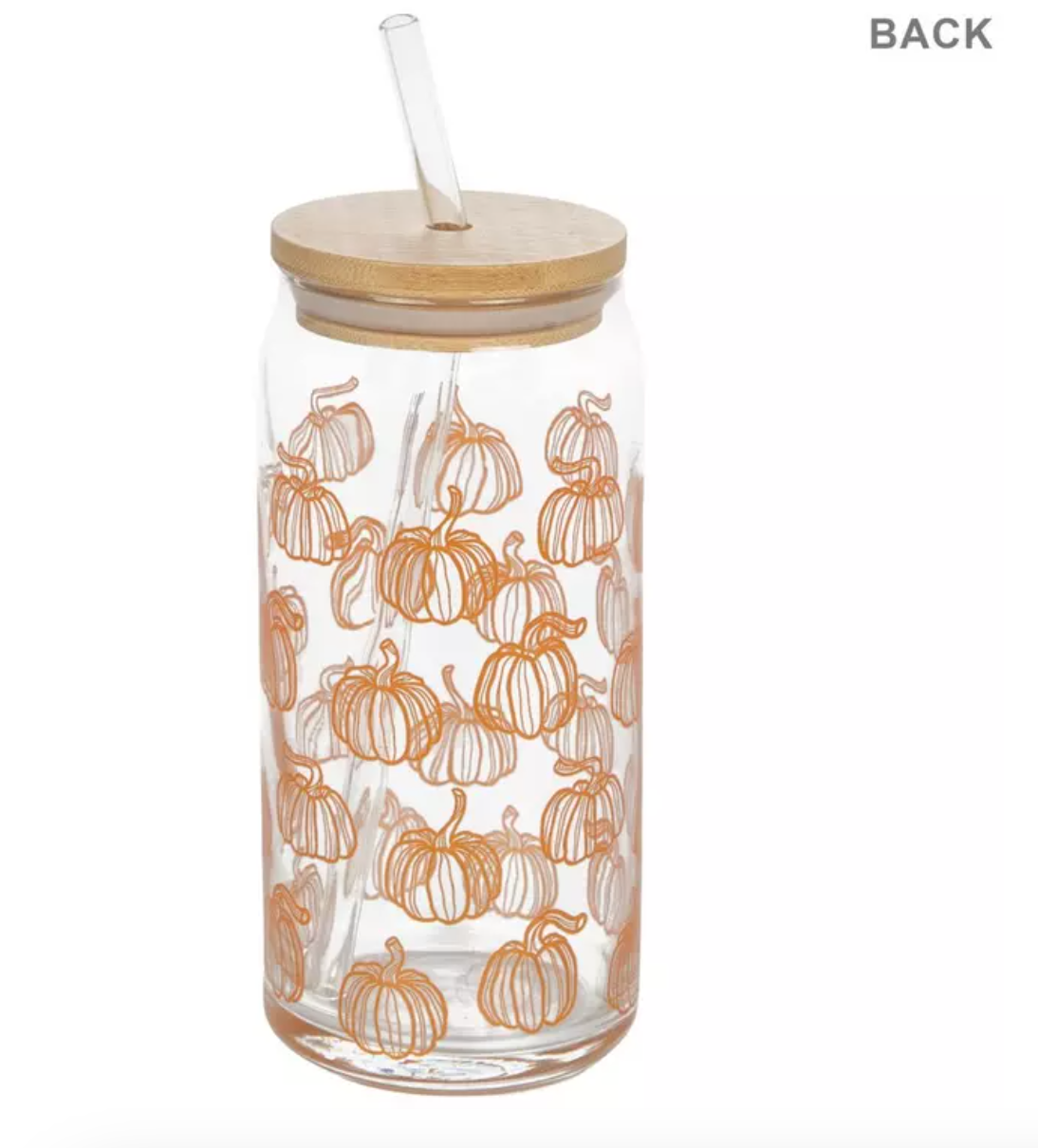 Pumpkins Drinking Glass with Bamboo Lid & Glass Straw – 19oz