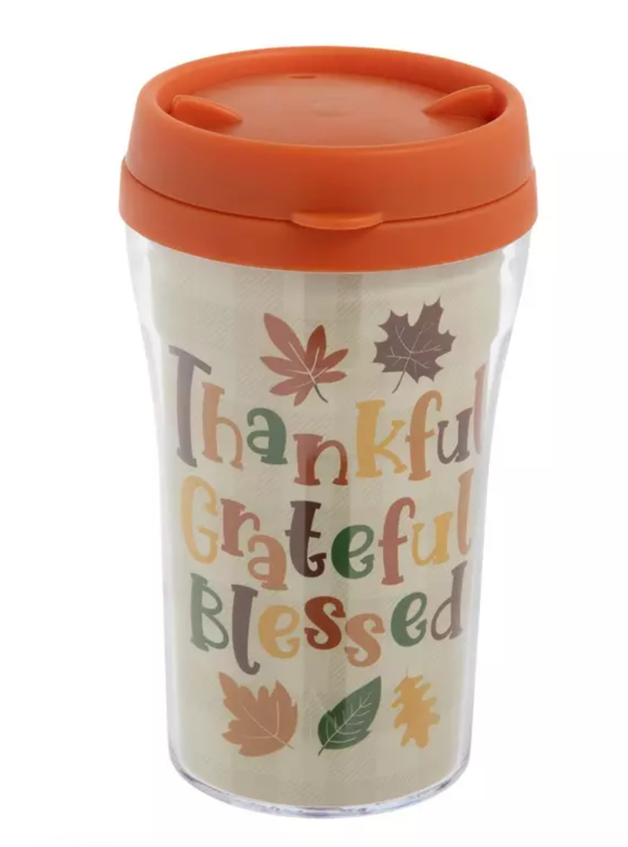 Thankful Mini Cup With Lid – 8oz Fall Gingham Cup