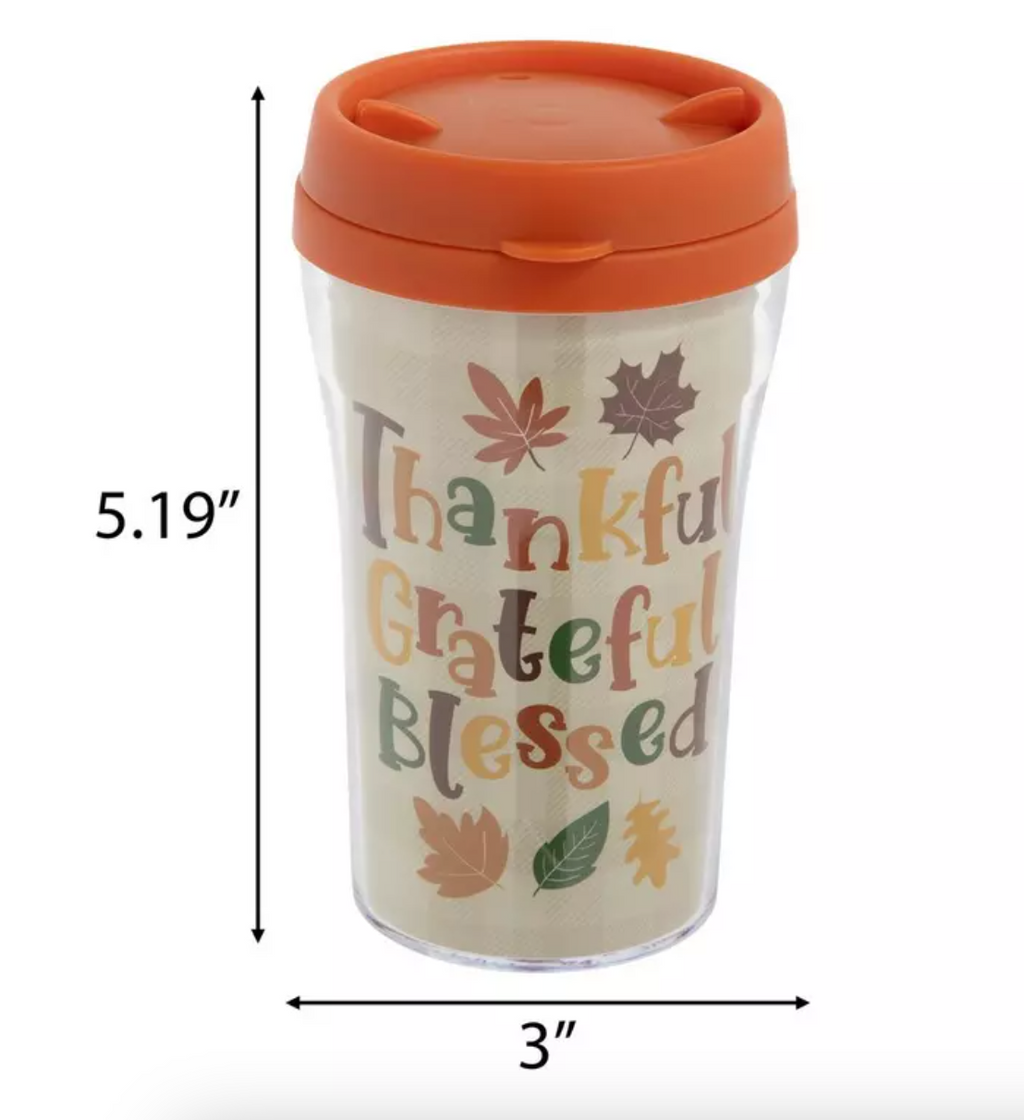 Thankful Mini Cup With Lid – 8oz Fall Gingham Cup