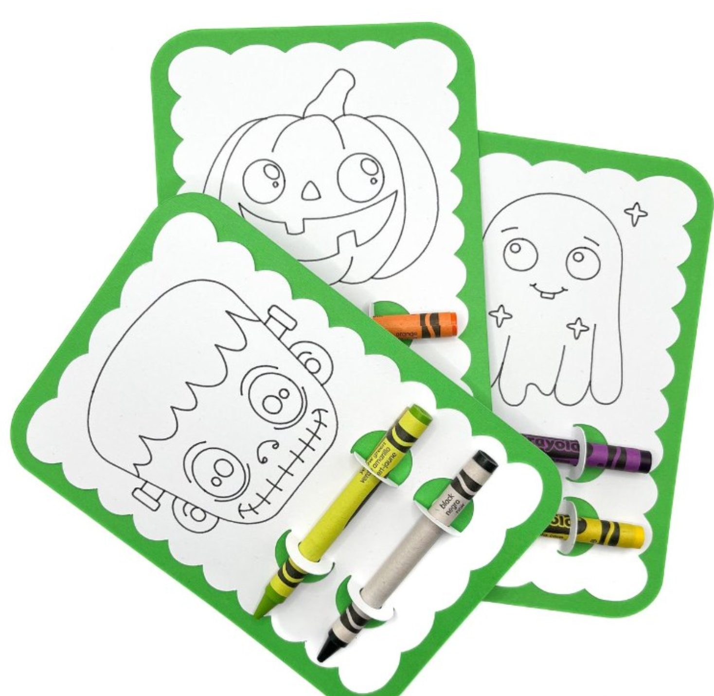 Halloween Coloring Cards with Crayons – Kids Party Favors | Pumpkin, Ghost & Monster Activity Set