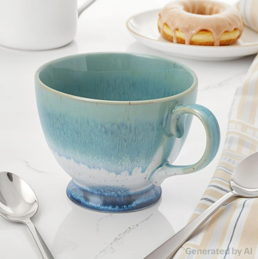 Blue-Green Gradient Coffee Cup + 7.25” x 5” Decorative Wood Sign Set