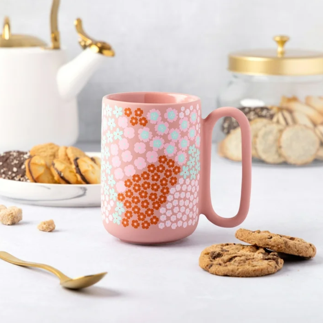 Bloom Daily Pink Floral Mug 19.6 oz + 7.25” x 5” Wooden Sign – Gift Set