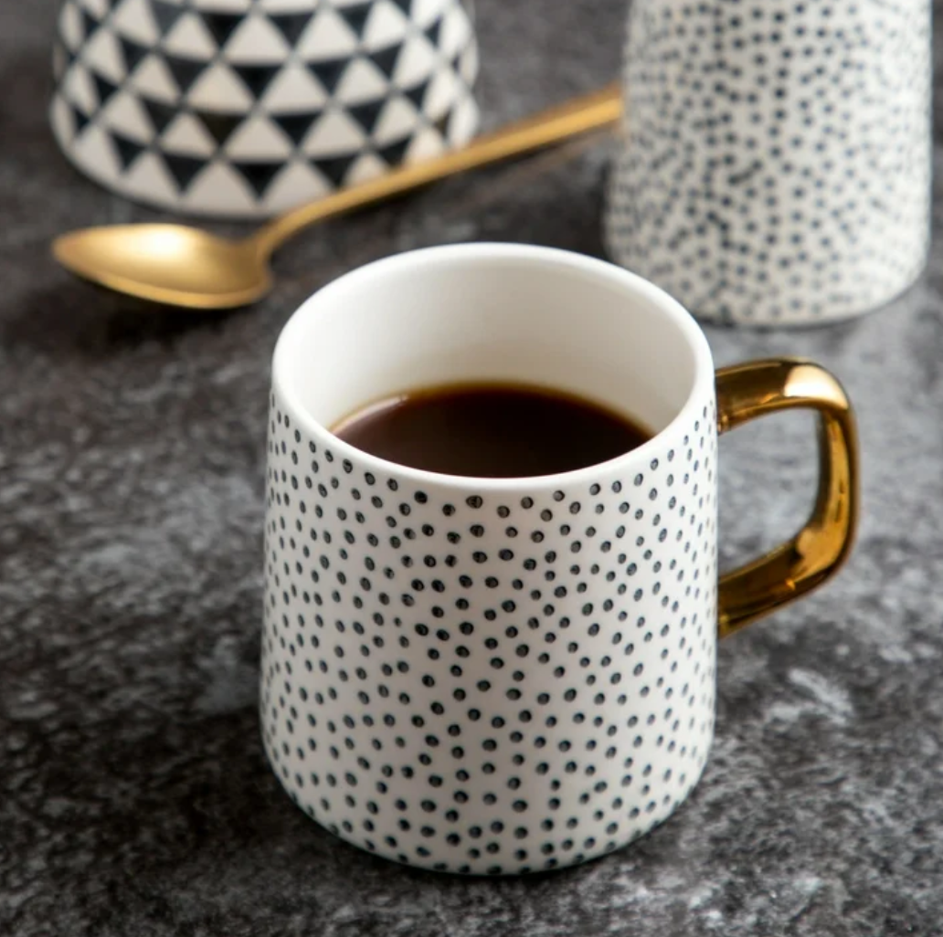 Black & White Coffee Cup + 7.25” x 5” Decorative Wood Sign Set