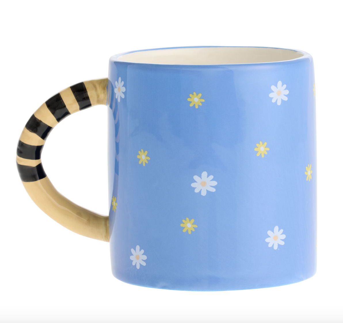Cute Cat Mug with Daisy Design – Gift for Cat Lovers, Unique Handle Coffee Cup, Aesthetic Kawaii Mug