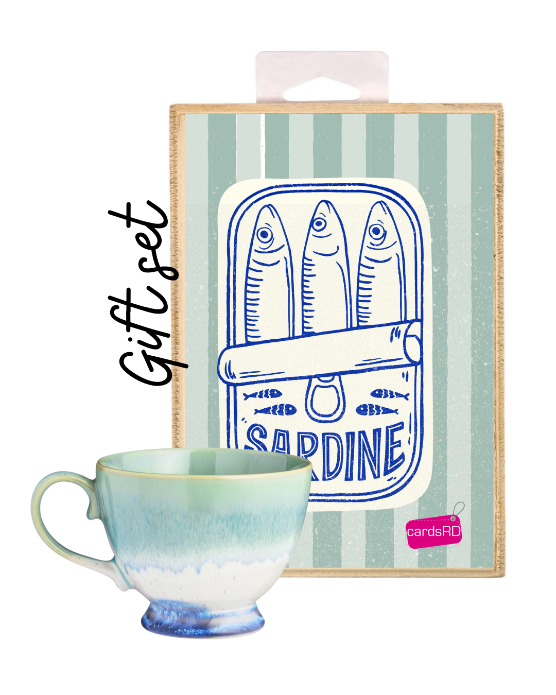 Blue-Green Gradient Coffee Cup + 7.25” x 5” Decorative Wood Sign Set