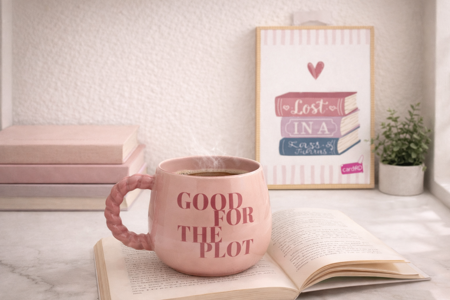 Book Lover Coffee Cup + 7.25” x 5” Decorative Wood Sign Set