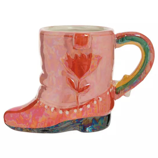 Cowgirl Boot Ceramic Mug – Pink Western Coffee Cup (18oz)