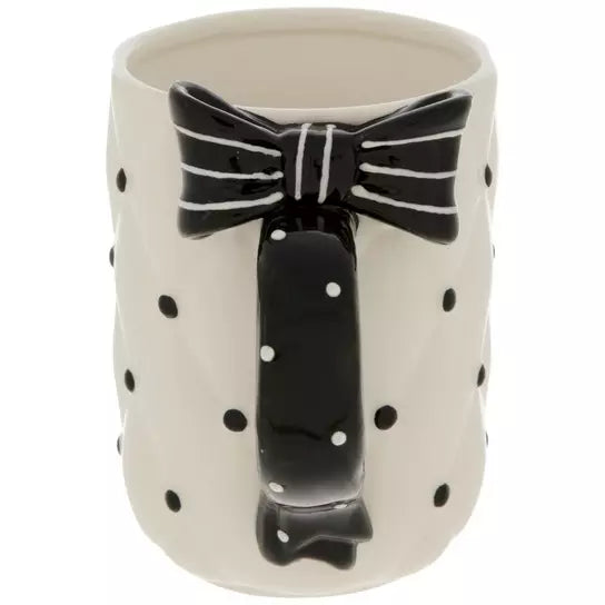 Black & White Quilted Bow Mug – Elegant Ceramic Coffee Cup (15oz)