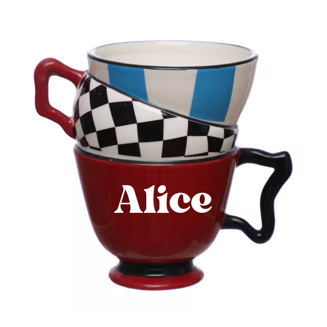 White Rabbit // Alice in Wonderland Stacked Teacup Mug – Custom Vinyl Name