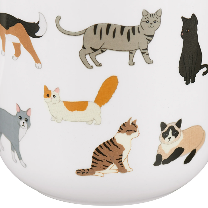 Cat Stoneware Coffee Mug – 16 oz, White with Colorful Cat Prints