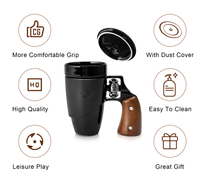 Revolver Handle Novelty Ceramic Coffee Mug – 16 oz, Black