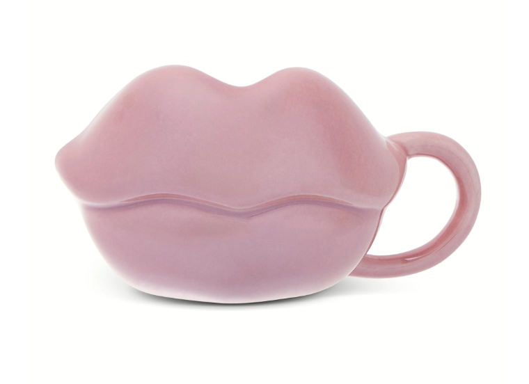 Pink Lips Sculpted Ceramic Mug – Pearl Finish, 11.8 oz