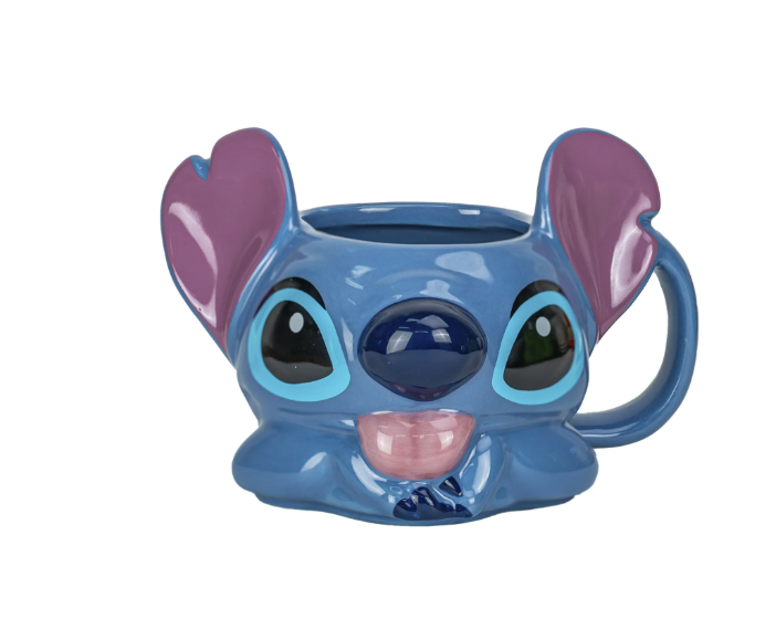 STICH // Blue Alien Sculpted Ceramic Mug – Hand Painted, 11 oz
