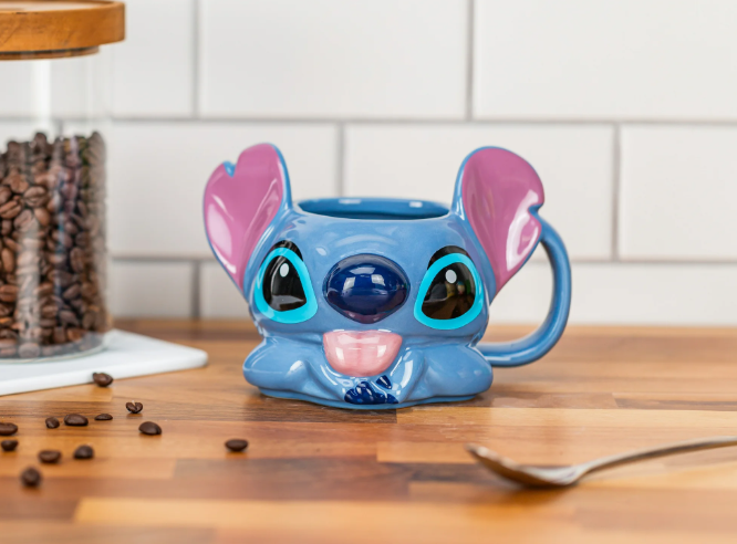 STICH // Blue Alien Sculpted Ceramic Mug – Hand Painted, 11 oz