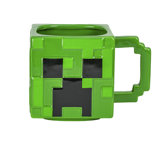 Green Pixel Creeper Sculpted Ceramic Mug – 12 oz
