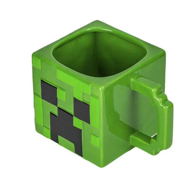 Green Pixel Creeper Sculpted Ceramic Mug – 12 oz