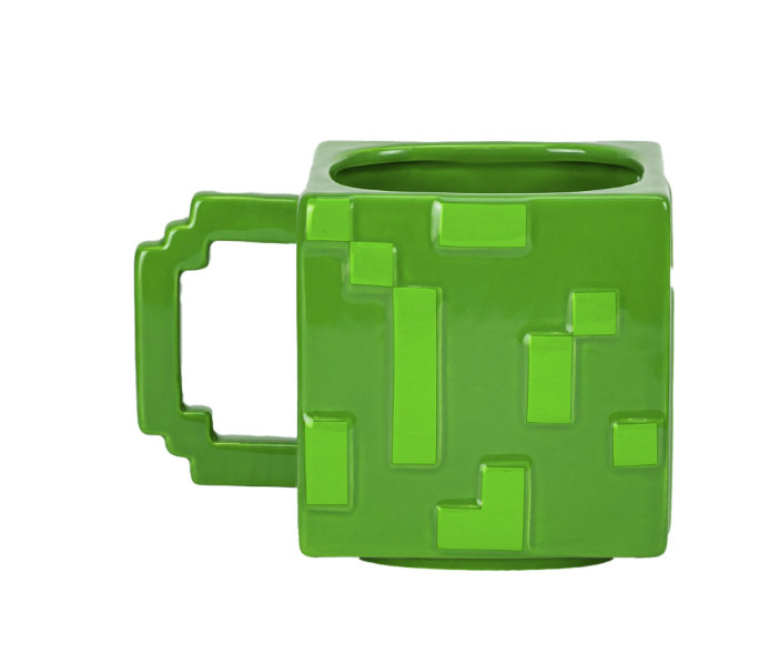 Green Pixel Creeper Sculpted Ceramic Mug – 12 oz
