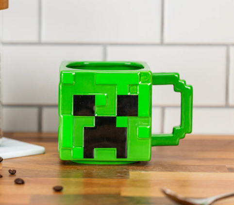 Green Pixel Creeper Sculpted Ceramic Mug – 12 oz