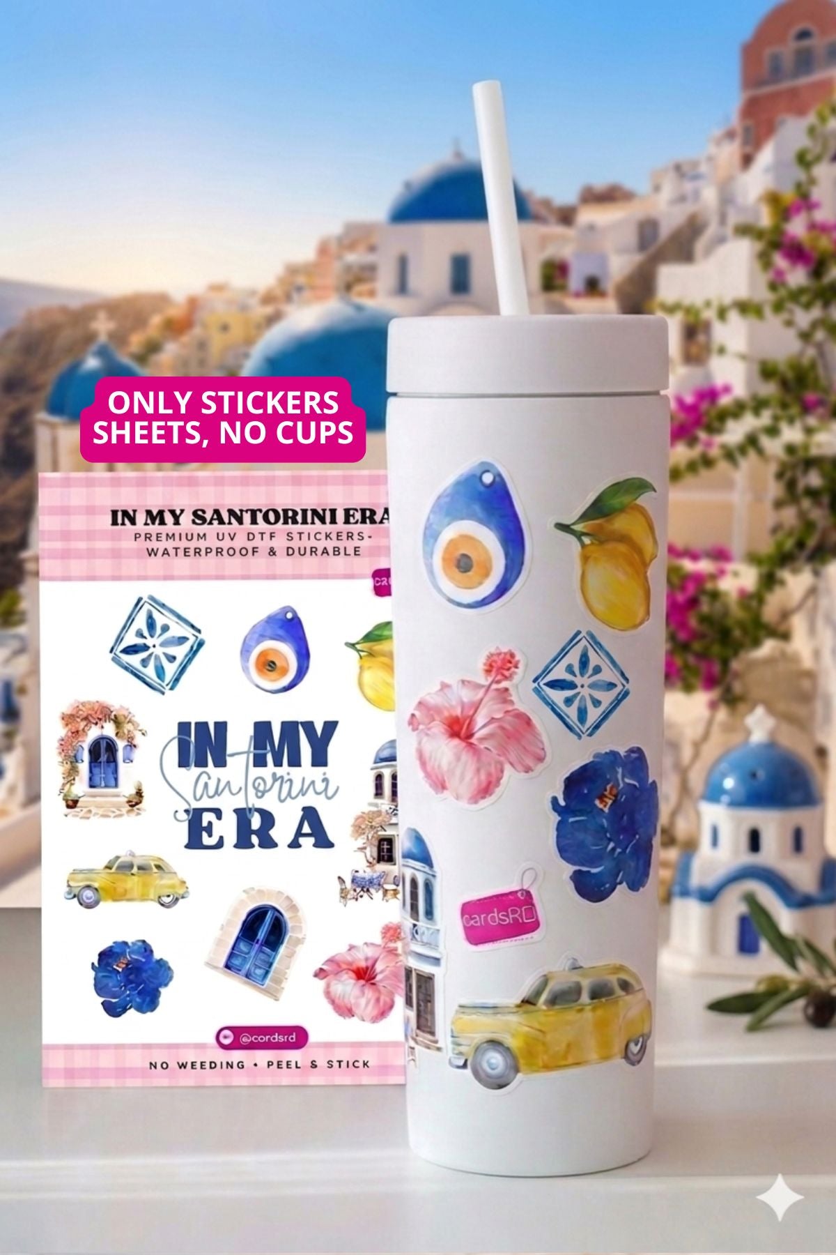 Santorini Aesthetic Sticker Pack – Mediterranean Summer Collection (3 Sheets + Bonus)