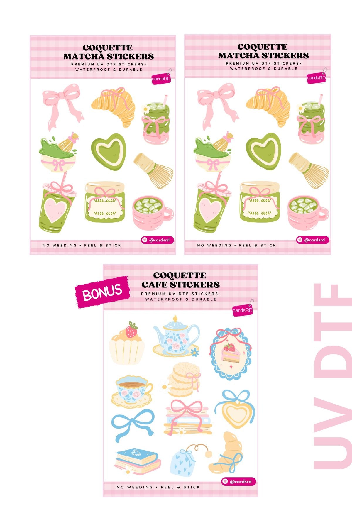 Coquette Matcha Sticker Pack – 3 Sheets (Bonus Included)