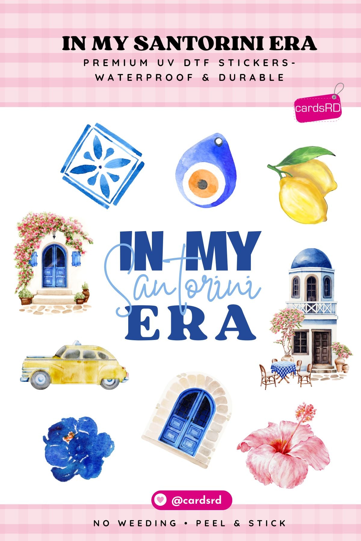 Santorini Aesthetic Sticker Pack – Mediterranean Summer Collection (3 Sheets + Bonus)