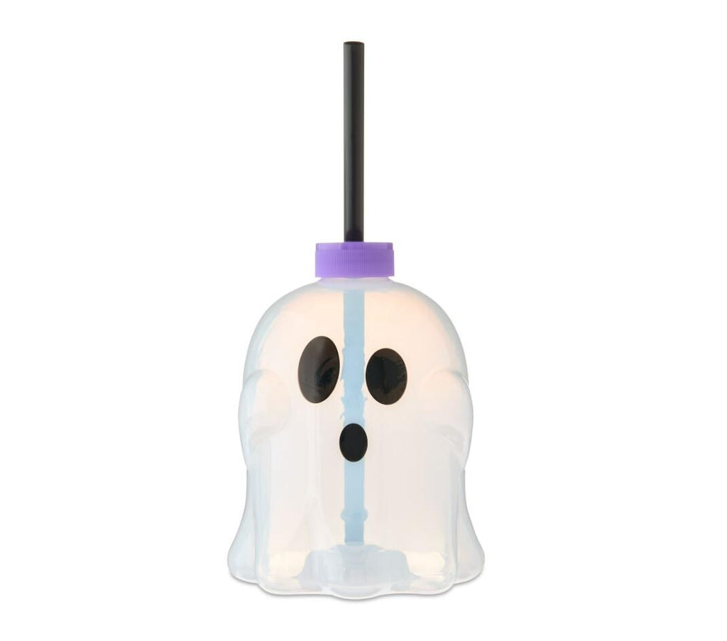 Halloween Light-Up Ghost Tumbler – 15.8oz Translucent Cup with Lid and Straw | Kids Party Favor & Spooky Drinkware