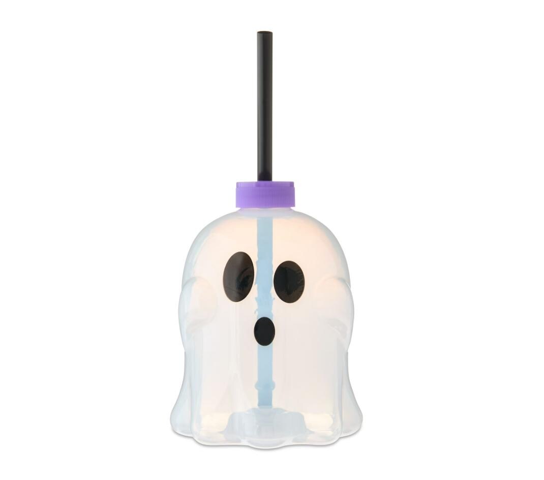 Halloween Light-Up Ghost Tumbler – 15.8oz Translucent Cup with Lid and Straw | Kids Party Favor & Spooky Drinkware