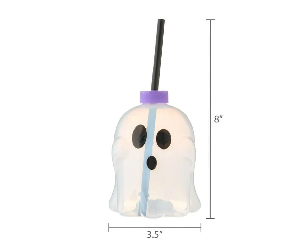 Halloween Light-Up Ghost Tumbler – 15.8oz Translucent Cup with Lid and Straw | Kids Party Favor & Spooky Drinkware