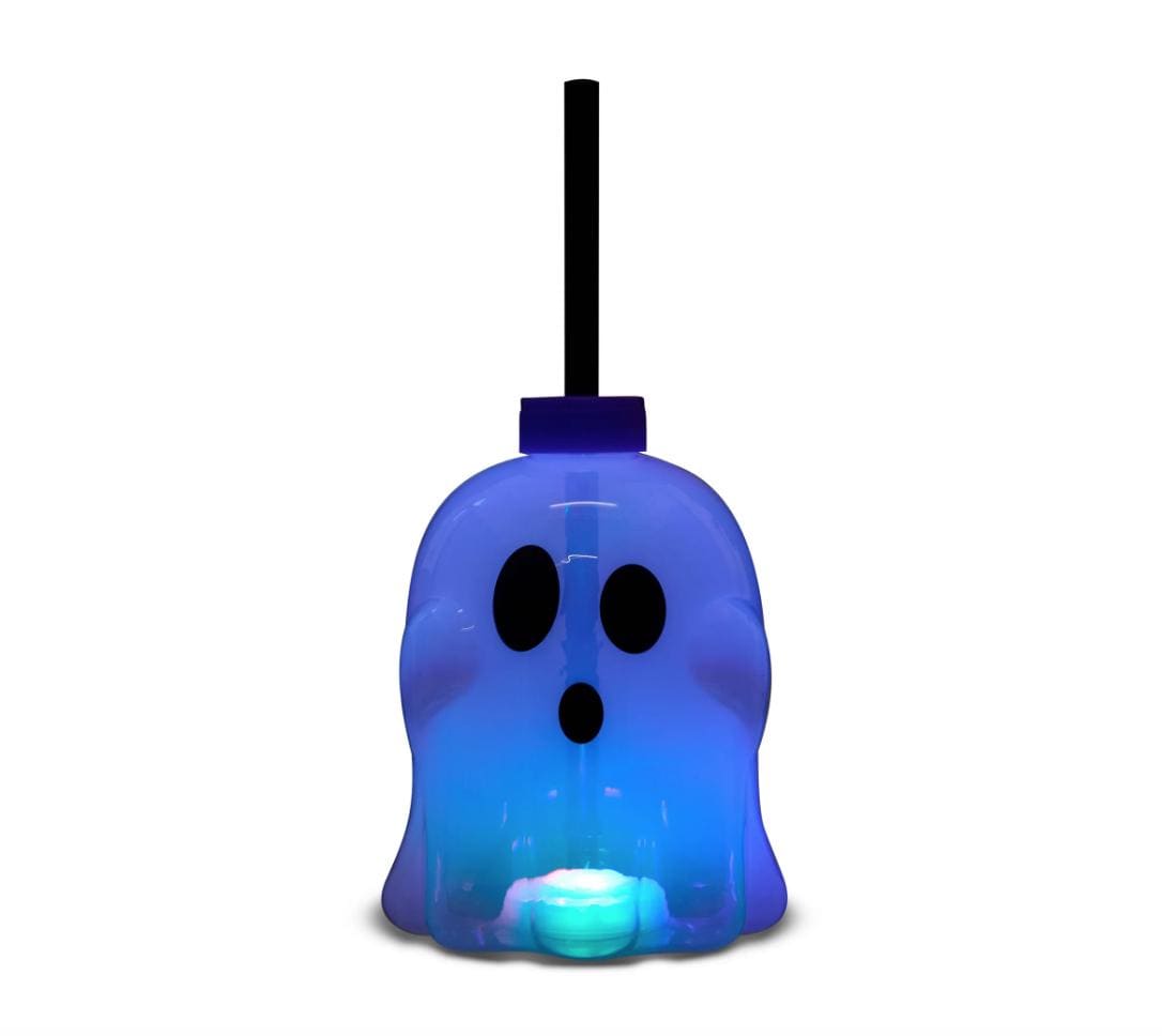 Halloween Light-Up Ghost Tumbler – 15.8oz Translucent Cup with Lid and Straw | Kids Party Favor & Spooky Drinkware